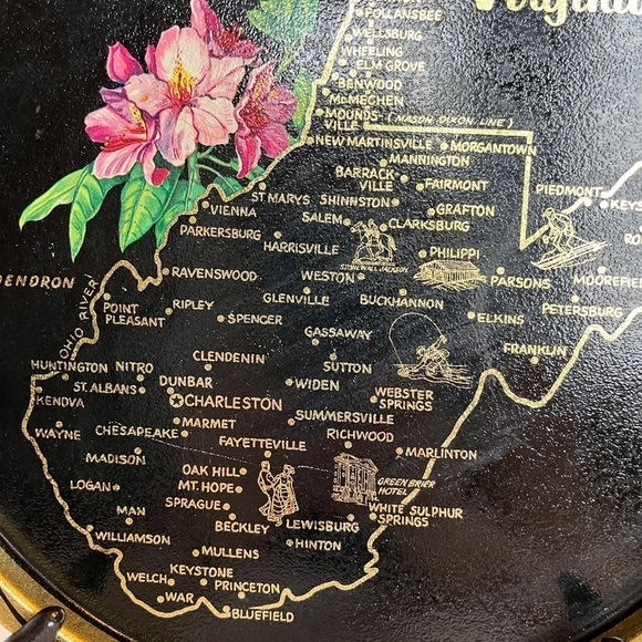 Vintage Kitschy Souvenir Metal Tray State of West Virginia - Picture 7 of 10